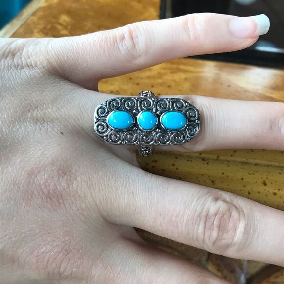 Sleeping Beauty Turquoise Sterling Silver Ring Size 6 - Picture 2 of 9